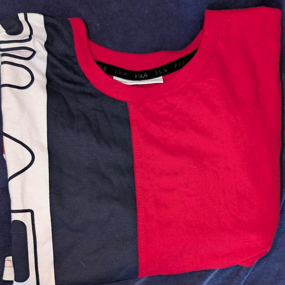 Fila Kids Red and Navy Colorblock Short Sleeve Tee